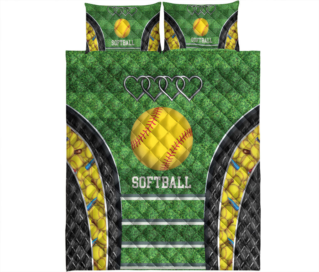 Ohaprints-Quilt-Bed-Set-Pillowcase-Softball-Ball-Softball-Field-Green-Gift-Idea-For-Player-Fan-Blanket-Bedspread-Bedding-2411-King (90'' x 100'')