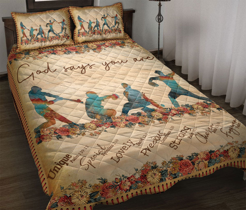 Ohaprints-Quilt-Bed-Set-Pillowcase-Vintage-God-Say-You-Are-Softball-Baseball-Player-Pose-Flower-Blanket-Bedspread-Bedding-2954-Throw (55'' x 60'')