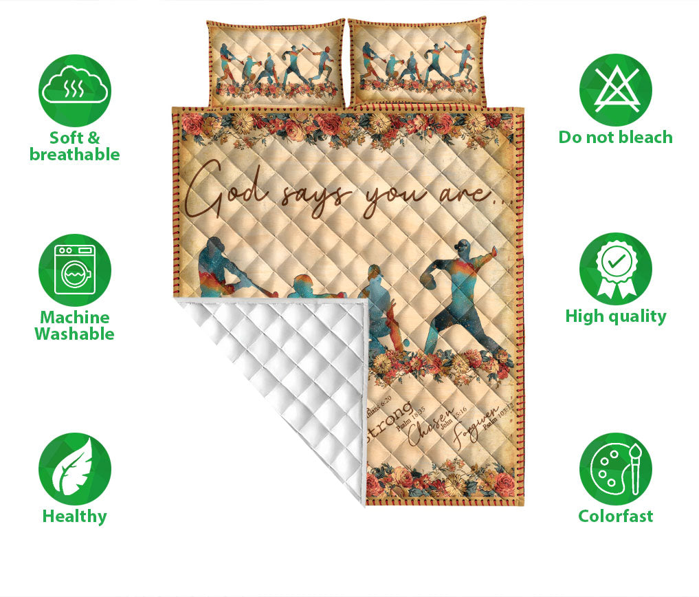 Ohaprints-Quilt-Bed-Set-Pillowcase-Vintage-God-Say-You-Are-Softball-Baseball-Player-Pose-Flower-Blanket-Bedspread-Bedding-2954-Double (70'' x 80'')