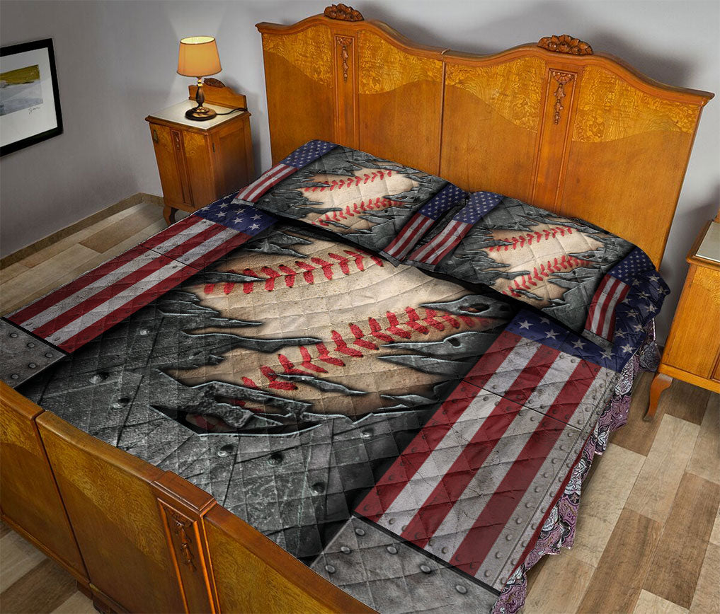 Ohaprints-Quilt-Bed-Set-Pillowcase-Metal-Crack-Pattern-Baseball-Softball-America-Us-Flag-Gift-Idea-Blanket-Bedspread-Bedding-186-Queen (80'' x 90'')