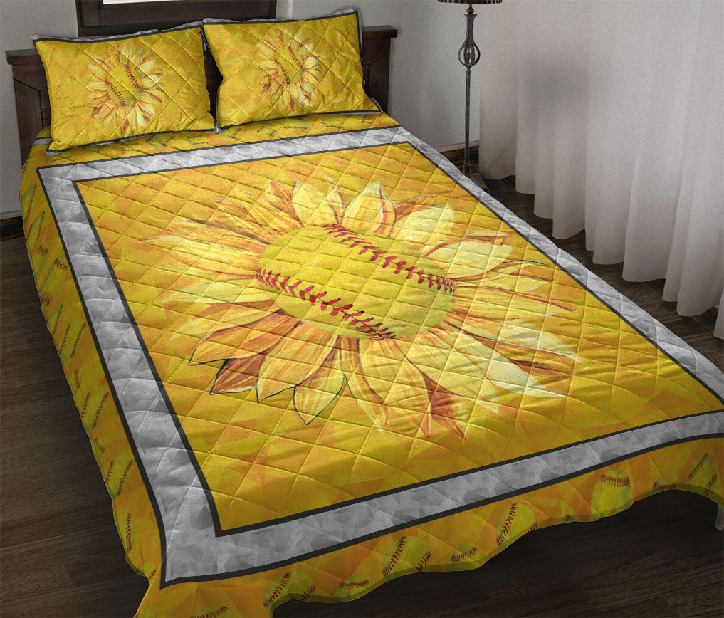 Ohaprints-Quilt-Bed-Set-Pillowcase-Softball-Ball-Sunflower-Yellow-Player-Fan-Unique-Gift-Idea-Blanket-Bedspread-Bedding-746-Throw (55'' x 60'')