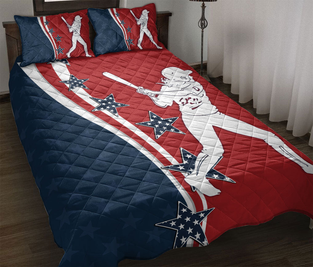 Ohaprints-Quilt-Bed-Set-Pillowcase-Patriotic-Softball-Baseball-Player-Batter-Red-Blue-Star-Gift-Idea-Blanket-Bedspread-Bedding-2406-Throw (55'' x 60'')