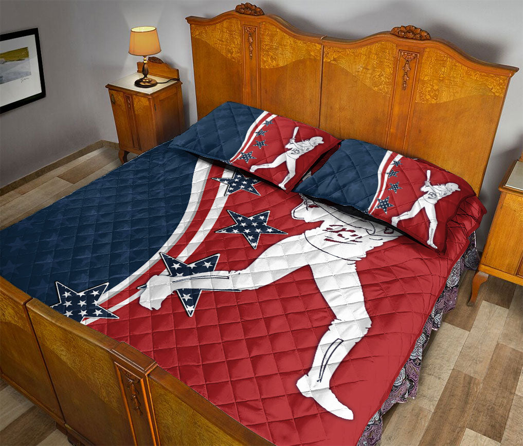 Ohaprints-Quilt-Bed-Set-Pillowcase-Patriotic-Softball-Baseball-Player-Batter-Red-Blue-Star-Gift-Idea-Blanket-Bedspread-Bedding-2406-Queen (80'' x 90'')