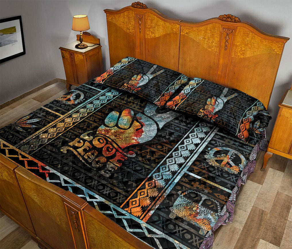 Ohaprints-Quilt-Bed-Set-Pillowcase-Peace-Hope-Love-Sign-Hand-Vintage-Camo-Hippie-Unique-Gift-Idea-Blanket-Bedspread-Bedding-1289-Queen (80'' x 90'')