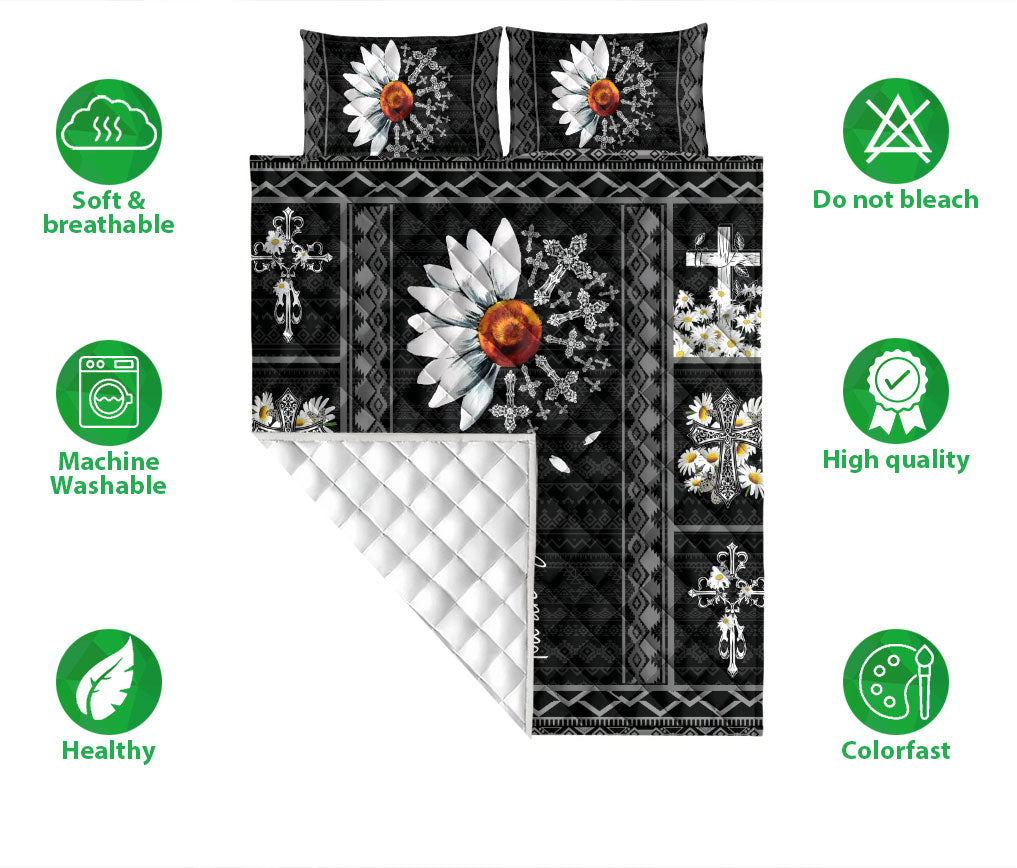 Ohaprints-Quilt-Bed-Set-Pillowcase-Black-White-Daisy-God-Jesus-You-Are-My-Sunshine-Cross-Christian-Unique-Gift-Blanket-Bedspread-Bedding-1946-Double (70'' x 80'')