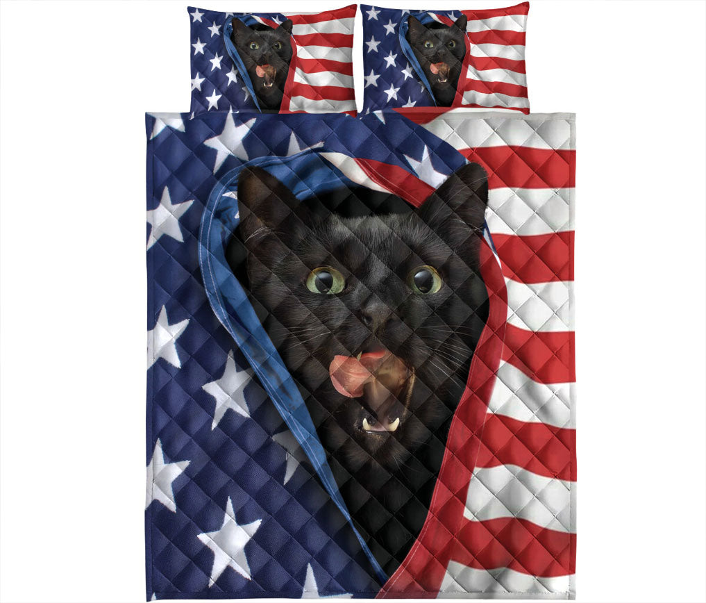 Ohaprints-Quilt-Bed-Set-Pillowcase-Patriotic-Black-Cat-American-Us-Flag-Animal-Pet-Unique-Gift-Blanket-Bedspread-Bedding-1290-King (90'' x 100'')