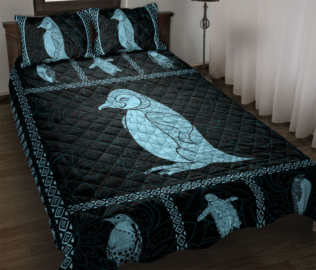 Ohaprints-Quilt-Bed-Set-Pillowcase-Mandala-Patchwork-Penguin-Blue-Black-Animal-Unique-Gift-Blanket-Bedspread-Bedding-2409-Throw (55'' x 60'')