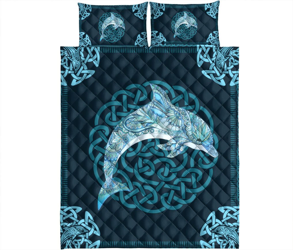 Ohaprints-Quilt-Bed-Set-Pillowcase-Celtic-Viking-Dolphin-Sea-Animal-Blue-Unique-Gift-Idea-Blanket-Bedspread-Bedding-1877-King (90'' x 100'')