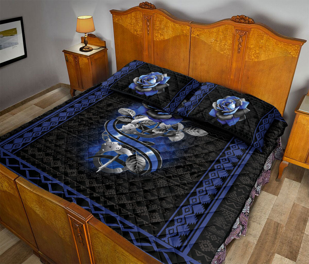 Ohaprints-Quilt-Bed-Set-Pillowcase-Bo-Ho-Blue-Rose-Handcufff-Police-Back-The-Blue-Unique-Gift-Blanket-Bedspread-Bedding-1900-Queen (80'' x 90'')