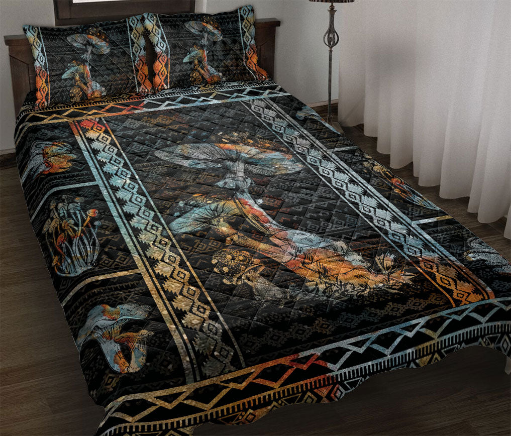 Ohaprints-Quilt-Bed-Set-Pillowcase-Patchwork-Boho-Native-Mushroom-Plant-Unique-Gift-Vintage-Black-Blanket-Bedspread-Bedding-1791-Throw (55'' x 60'')
