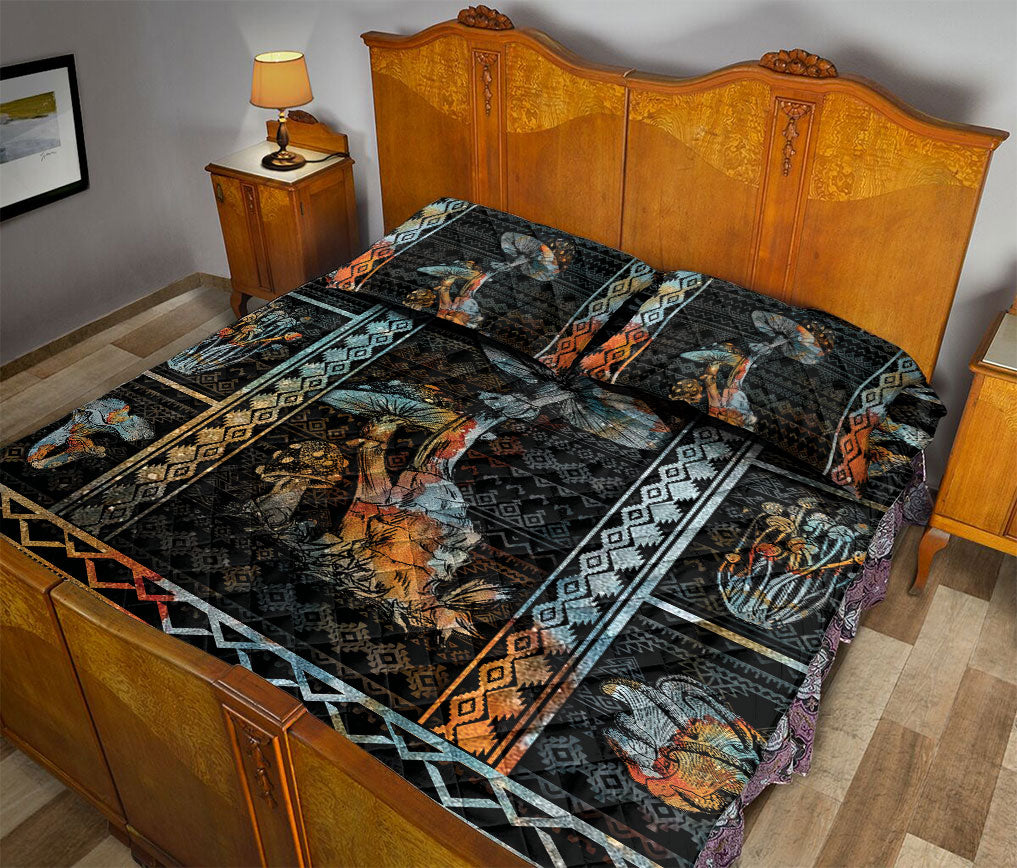 Ohaprints-Quilt-Bed-Set-Pillowcase-Patchwork-Boho-Native-Mushroom-Plant-Unique-Gift-Vintage-Black-Blanket-Bedspread-Bedding-1791-Queen (80'' x 90'')