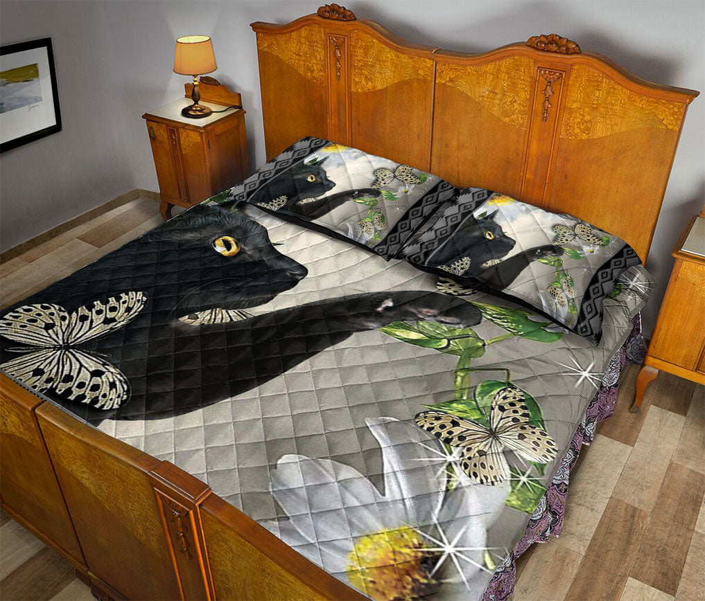 Ohaprints-Quilt-Bed-Set-Pillowcase-Black-Cat-Butterfly-Flower-Animal-Pet-Lover-Unique-Gift-Blanket-Bedspread-Bedding-1358-Queen (80'' x 90'')