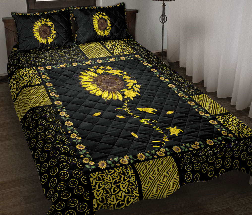 Ohaprints-Quilt-Bed-Set-Pillowcase-Sea-Turtle-Sunflower-You-Are-My-Sunshine-Black-Yellow-Patchwork-Blanket-Bedspread-Bedding-1270-Throw (55'' x 60'')