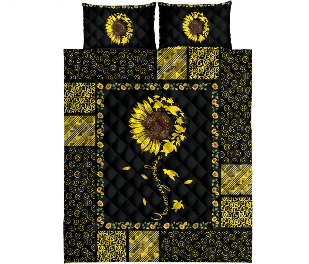 Ohaprints-Quilt-Bed-Set-Pillowcase-Sea-Turtle-Sunflower-You-Are-My-Sunshine-Black-Yellow-Patchwork-Blanket-Bedspread-Bedding-1270-King (90'' x 100'')