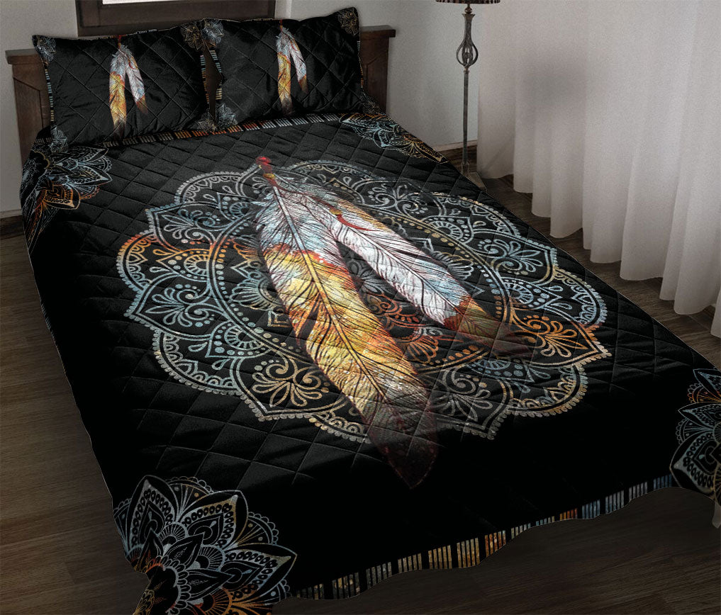 Ohaprints-Quilt-Bed-Set-Pillowcase-Mandala-Native-Boho-Vintage-Indigenous-Feather-Black-Unique-Blanket-Bedspread-Bedding-1941-Throw (55'' x 60'')