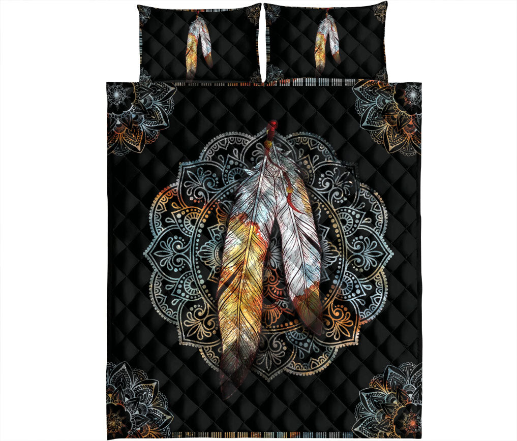 Ohaprints-Quilt-Bed-Set-Pillowcase-Mandala-Native-Boho-Vintage-Indigenous-Feather-Black-Unique-Blanket-Bedspread-Bedding-1941-King (90'' x 100'')