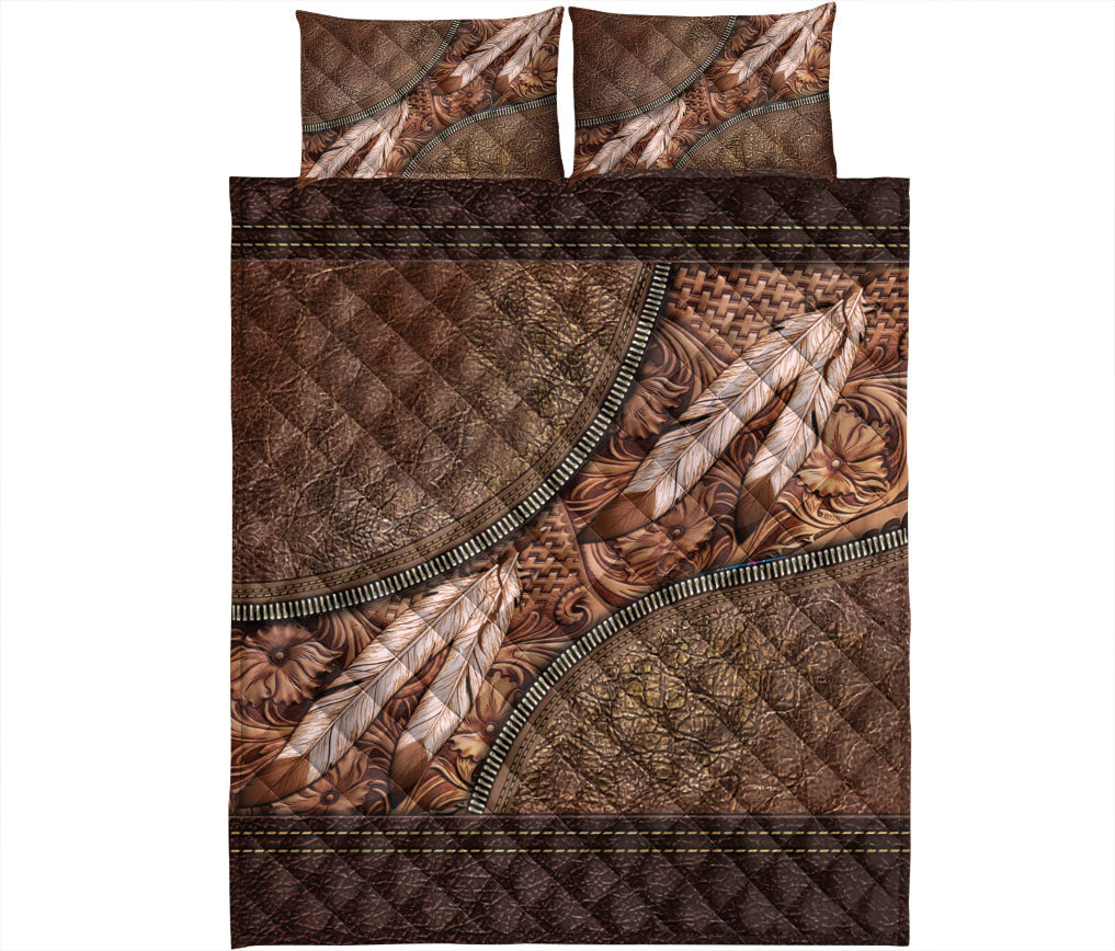 Ohaprints-Quilt-Bed-Set-Pillowcase-America-Native-Indigenous-Feather-Brown-Unique-Gift-Blanket-Bedspread-Bedding-2432-King (90'' x 100'')