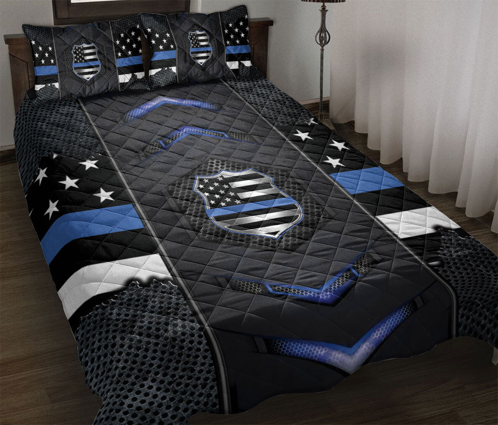 Ohaprints-Quilt-Bed-Set-Pillowcase-Police-Badge-America-Us-Thin-Blue-Line-Black-Unique-Gift-Blanket-Bedspread-Bedding-2530-Throw (55'' x 60'')