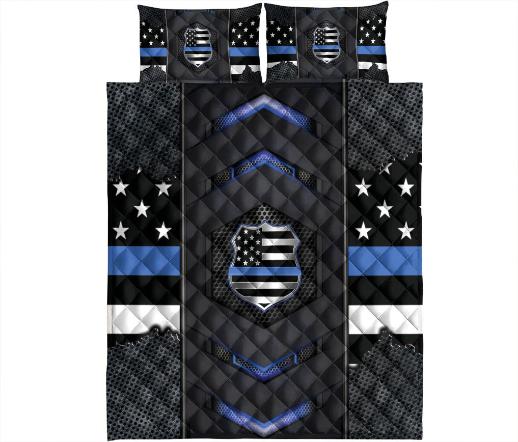 Ohaprints-Quilt-Bed-Set-Pillowcase-Police-Badge-America-Us-Thin-Blue-Line-Black-Unique-Gift-Blanket-Bedspread-Bedding-2530-King (90'' x 100'')