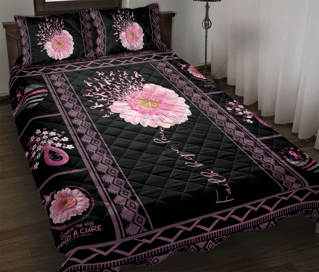 Ohaprints-Quilt-Bed-Set-Pillowcase-Patchwork-Pink-Flower-Ribbon-Breast-Cancer-Awareness-Black-Blanket-Bedspread-Bedding-2469-Throw (55'' x 60'')