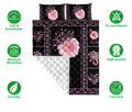 Ohaprints-Quilt-Bed-Set-Pillowcase-Patchwork-Pink-Flower-Ribbon-Breast-Cancer-Awareness-Black-Blanket-Bedspread-Bedding-2469-Double (70'' x 80'')