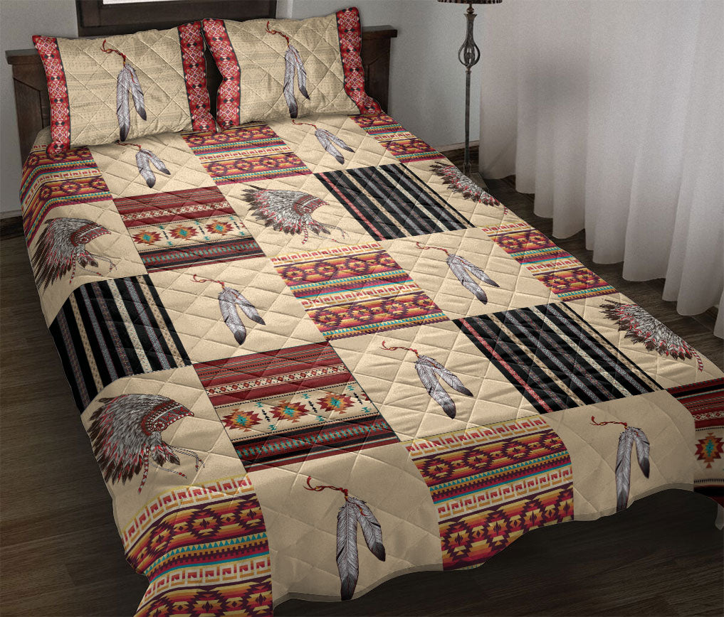 Ohaprints-Quilt-Bed-Set-Pillowcase-Patchwork-Warbonet-Feather-America-Native-Indigenous-Boho-Unique-Gift-Blanket-Bedspread-Bedding-1359-Throw (55'' x 60'')