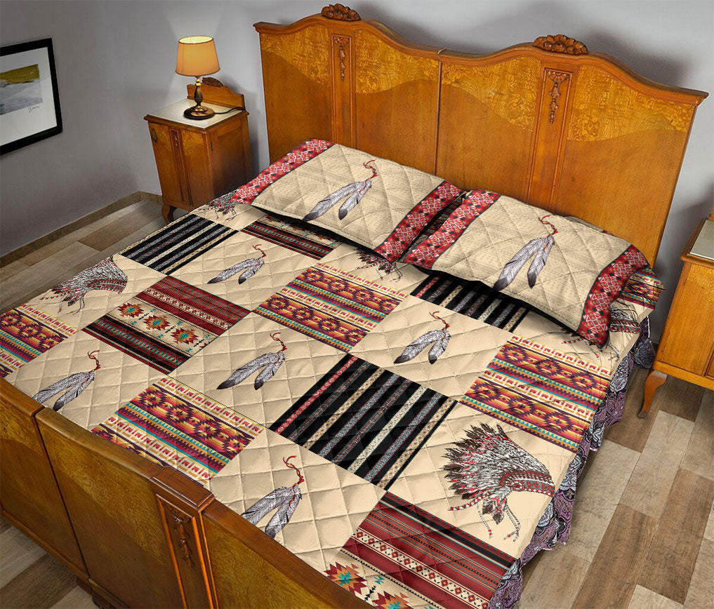 Ohaprints-Quilt-Bed-Set-Pillowcase-Patchwork-Warbonet-Feather-America-Native-Indigenous-Boho-Unique-Gift-Blanket-Bedspread-Bedding-1359-Queen (80'' x 90'')