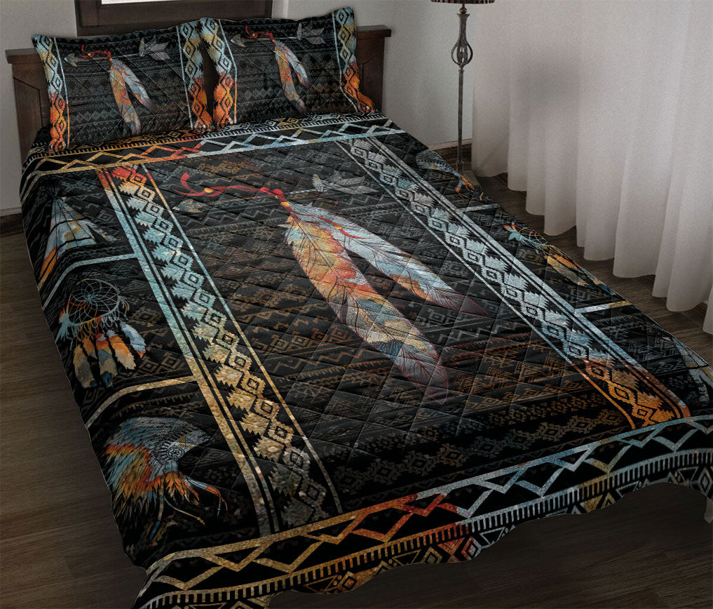 Ohaprints-Quilt-Bed-Set-Pillowcase-American-Native-Indigenous-Feather-Black-Vintage-Boho-Unique-Blanket-Bedspread-Bedding-641-Throw (55'' x 60'')