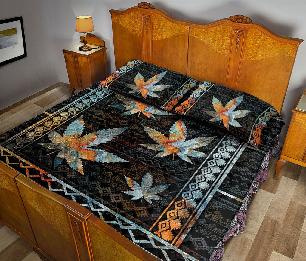 Ohaprints-Quilt-Bed-Set-Pillowcase-Black-Boho-Vintage-Leaf-Unique-Funny-Cool-Gift-Blanket-Bedspread-Bedding-126-Queen (80'' x 90'')