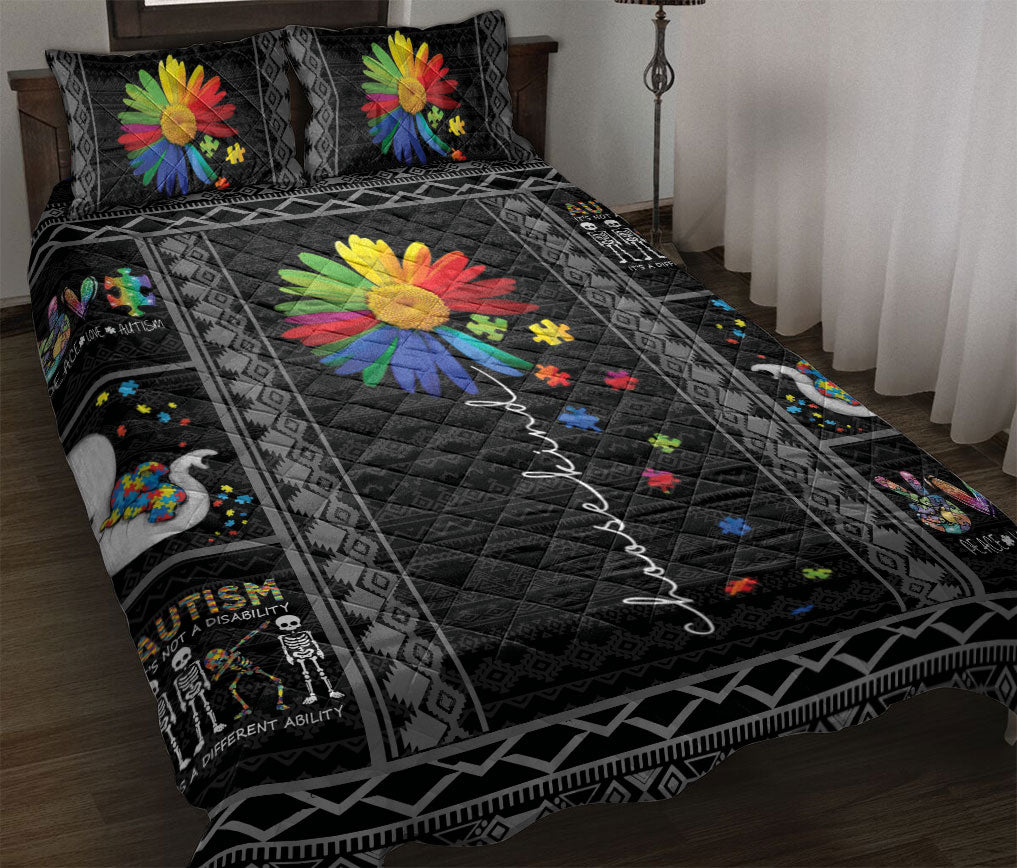 Ohaprints-Quilt-Bed-Set-Pillowcase-Autism-Awareness-Rainbow-Sunflower-Choose-Kind-Black-Unique-Gift-Asd-Support-Blanket-Bedspread-Bedding-1850-Throw (55'' x 60'')