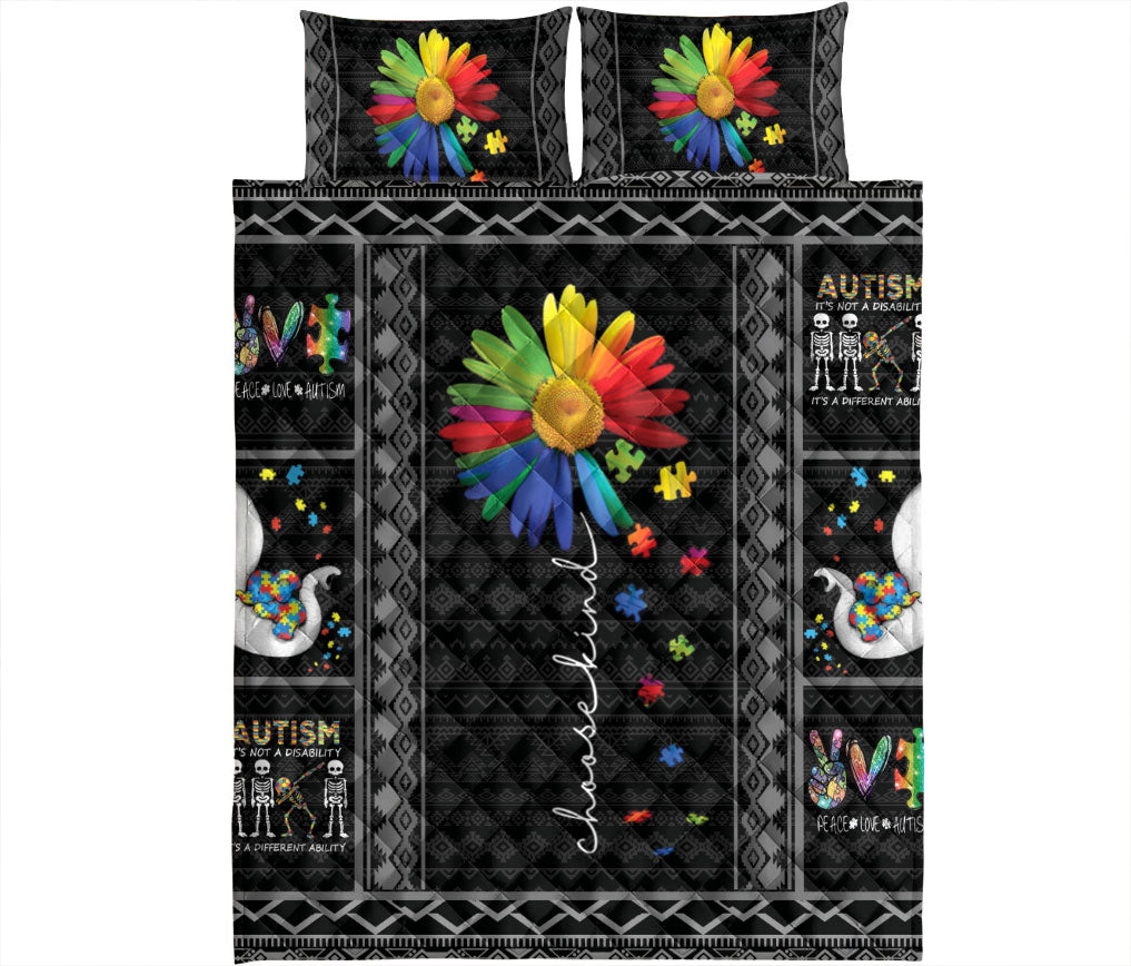 Ohaprints-Quilt-Bed-Set-Pillowcase-Autism-Awareness-Rainbow-Sunflower-Choose-Kind-Black-Unique-Gift-Asd-Support-Blanket-Bedspread-Bedding-1850-King (90'' x 100'')