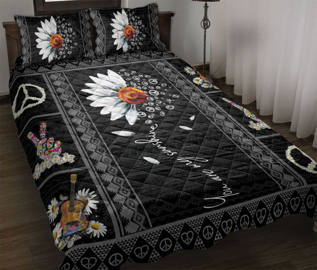 Ohaprints-Quilt-Bed-Set-Pillowcase-You-Are-My-Sunshine-Peace-Sign-Hand-Black-White-Boho-Unique-Gift-Hippie-Blanket-Bedspread-Bedding-1827-Throw (55'' x 60'')