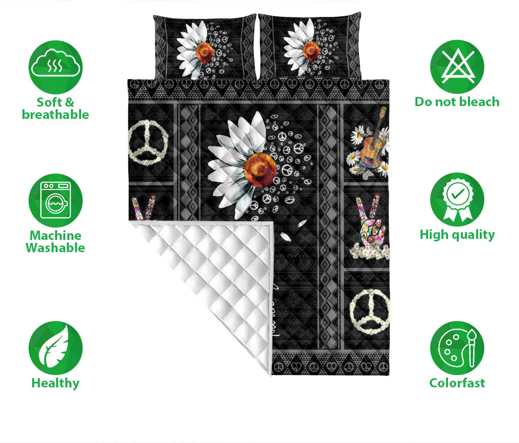 Ohaprints-Quilt-Bed-Set-Pillowcase-You-Are-My-Sunshine-Peace-Sign-Hand-Black-White-Boho-Unique-Gift-Hippie-Blanket-Bedspread-Bedding-1827-Double (70'' x 80'')