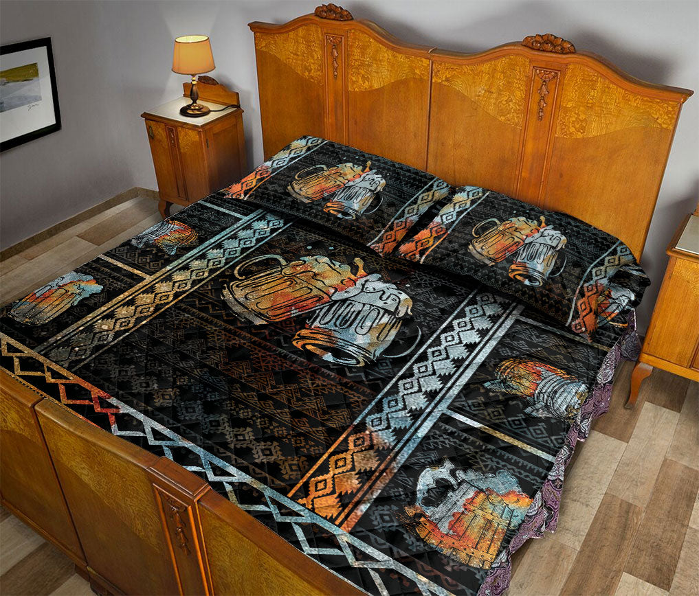 Ohaprints-Quilt-Bed-Set-Pillowcase-Dinker-Beer-Boho-Vintage-Patchwork-Black-Blanket-Bedspread-Bedding-1913-Queen (80'' x 90'')