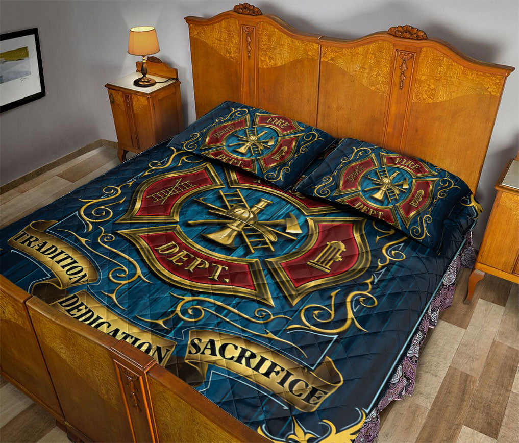 Ohaprints-Quilt-Bed-Set-Pillowcase-Firefighter-Badge-Blue-Firemen-Unique-Gift-Blanket-Bedspread-Bedding-2476-Queen (80'' x 90'')