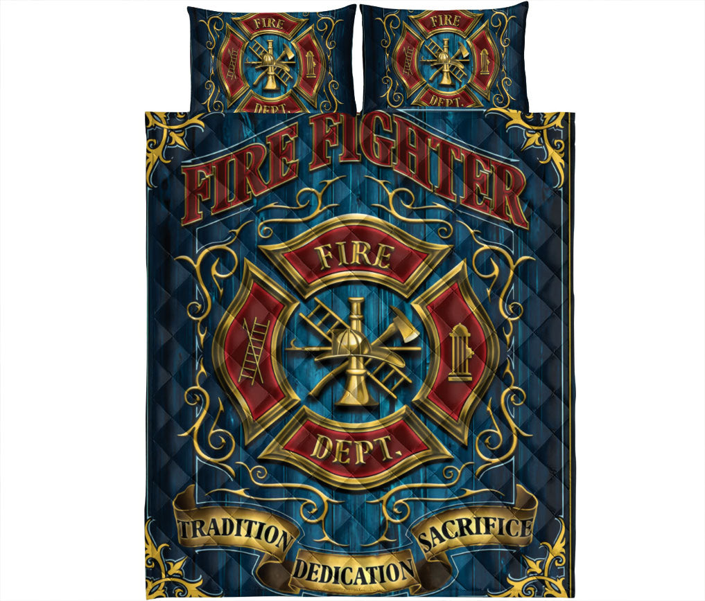 Ohaprints-Quilt-Bed-Set-Pillowcase-Firefighter-Badge-Blue-Firemen-Unique-Gift-Blanket-Bedspread-Bedding-2476-King (90'' x 100'')