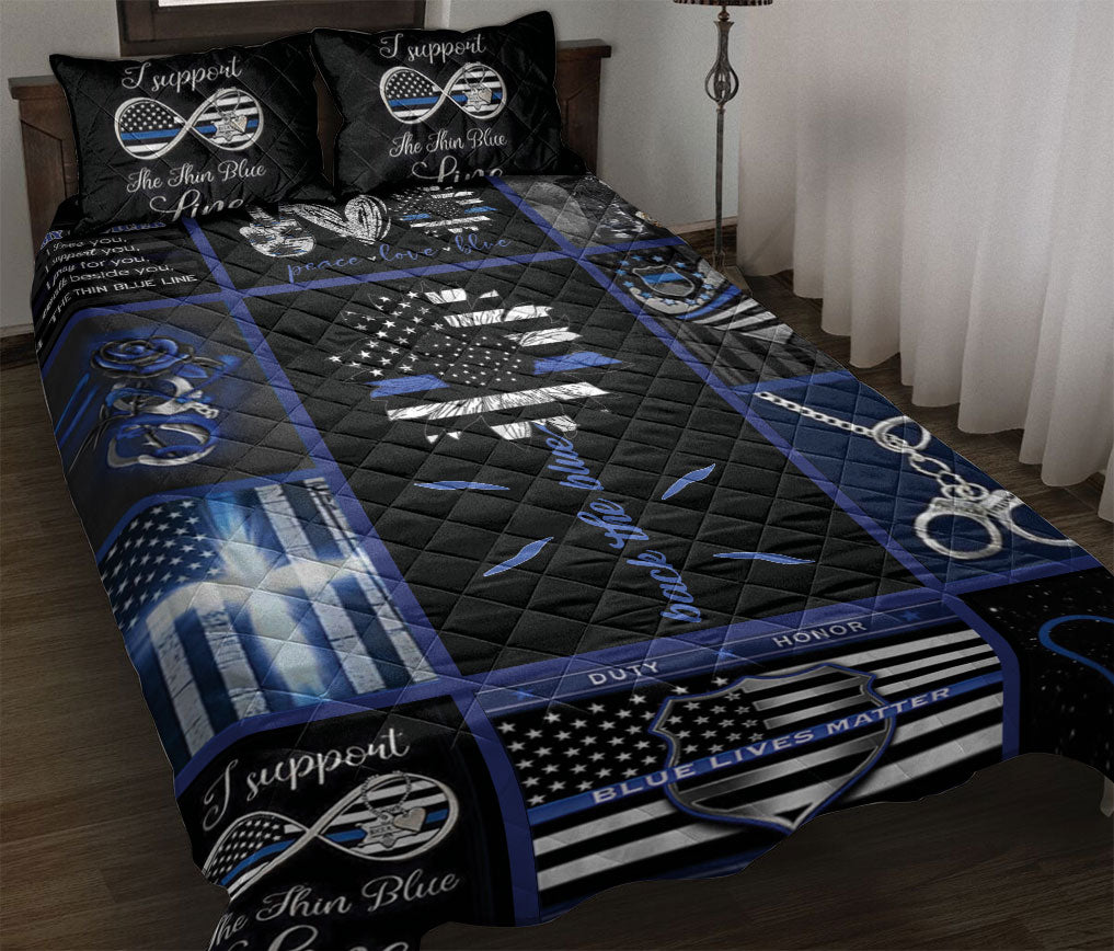 Ohaprints-Quilt-Bed-Set-Pillowcase-Patchwork-Thin-Blue-Line-Heart-Sunflower-Police-Blue-Black-Blanket-Bedspread-Bedding-1360-Throw (55'' x 60'')