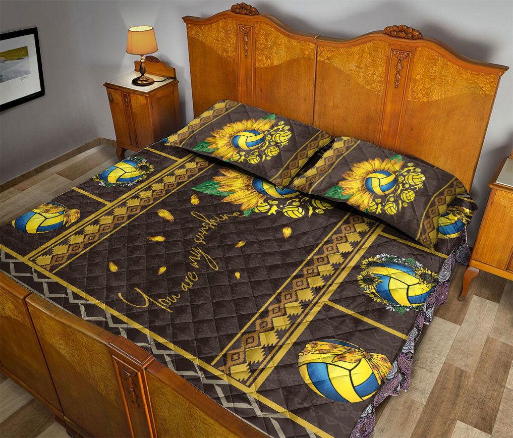 Ohaprints-Quilt-Bed-Set-Pillowcase-Patchwork-Sunflower-Volleyball-Girl-Ball-Yellow-Brown-You-Are-My-Sunshine-Blanket-Bedspread-Bedding-1949-Queen (80'' x 90'')