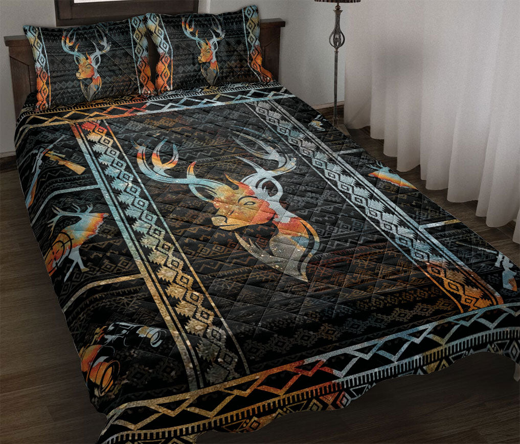 Ohaprints-Quilt-Bed-Set-Pillowcase-Patchwork-Boho-Vintage-Buck-Deer-Hunting-Hunter-Black-Unique-Blanket-Bedspread-Bedding-2499-Throw (55'' x 60'')