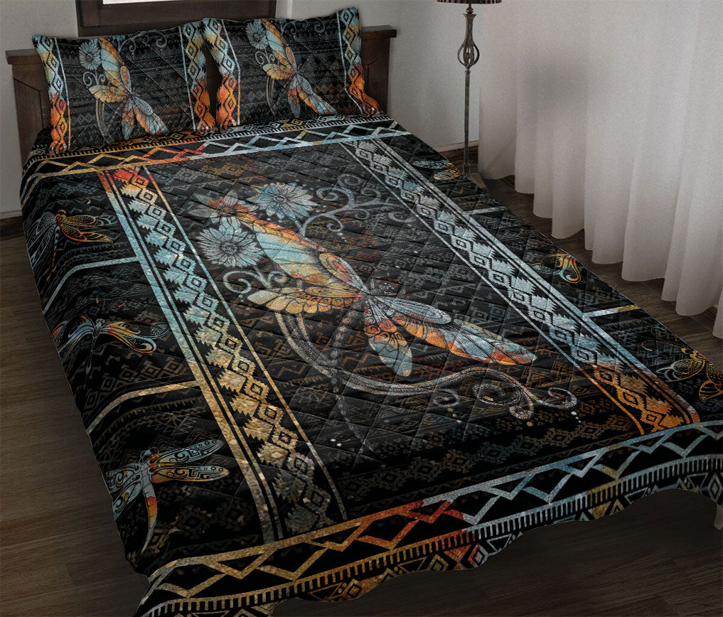 Ohaprints-Quilt-Bed-Set-Pillowcase-Dragonfly-Flower-Boho-Vintage-Patchwork-Black-Unique-Gift-Blanket-Bedspread-Bedding-1824-Throw (55'' x 60'')