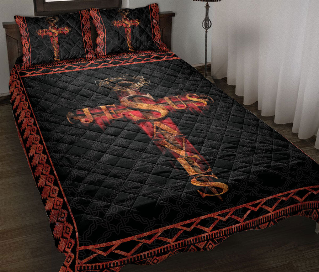 Ohaprints-Quilt-Bed-Set-Pillowcase-Red-Black-Jesus-Save-Cross-Christian-Unique-Gift-Blanket-Bedspread-Bedding-647-Throw (55'' x 60'')