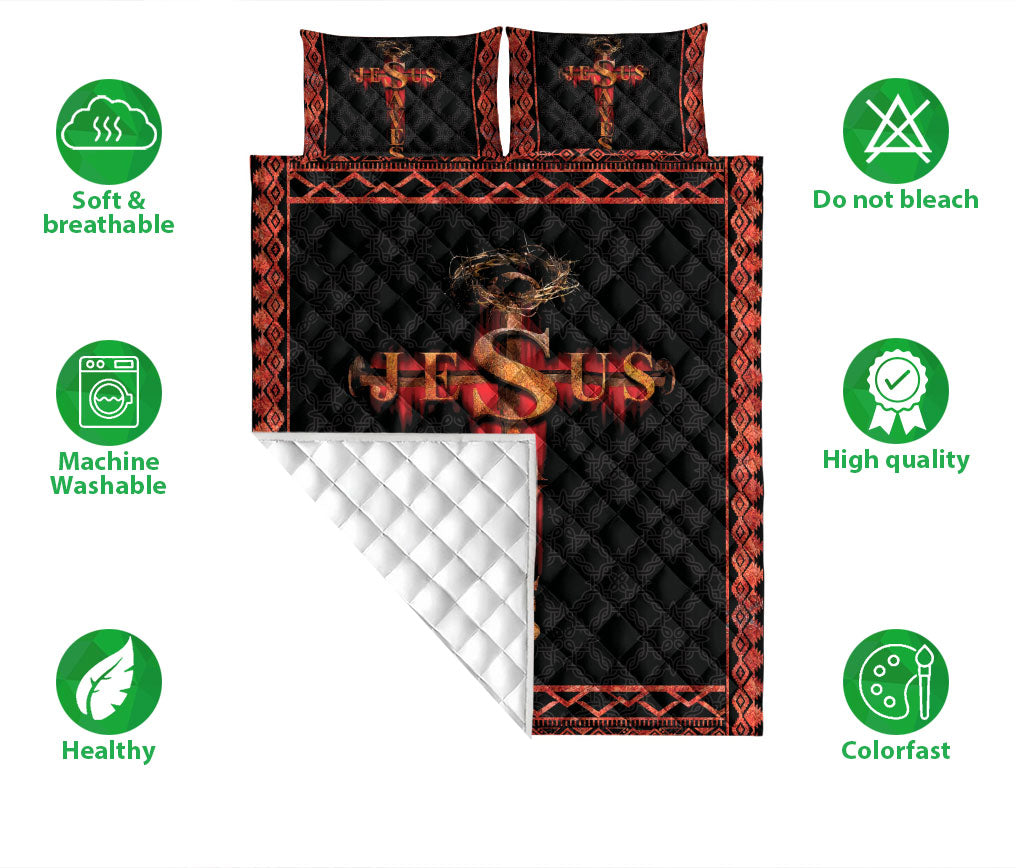 Ohaprints-Quilt-Bed-Set-Pillowcase-Red-Black-Jesus-Save-Cross-Christian-Unique-Gift-Blanket-Bedspread-Bedding-647-Double (70'' x 80'')