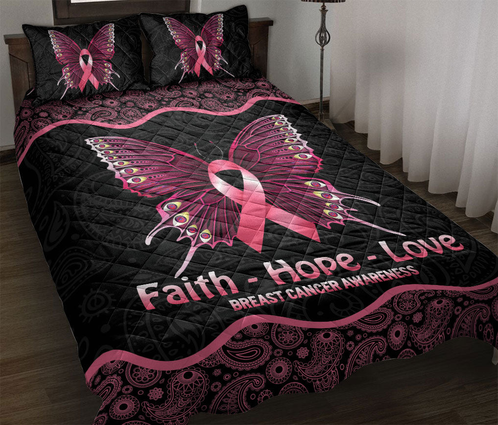 Ohaprints-Quilt-Bed-Set-Pillowcase-Faith-Hope-Love-Pink-Butterfly-Ribbon-Breast-Cancer-Awareness-Black-Unique-Blanket-Bedspread-Bedding-2540-Throw (55'' x 60'')