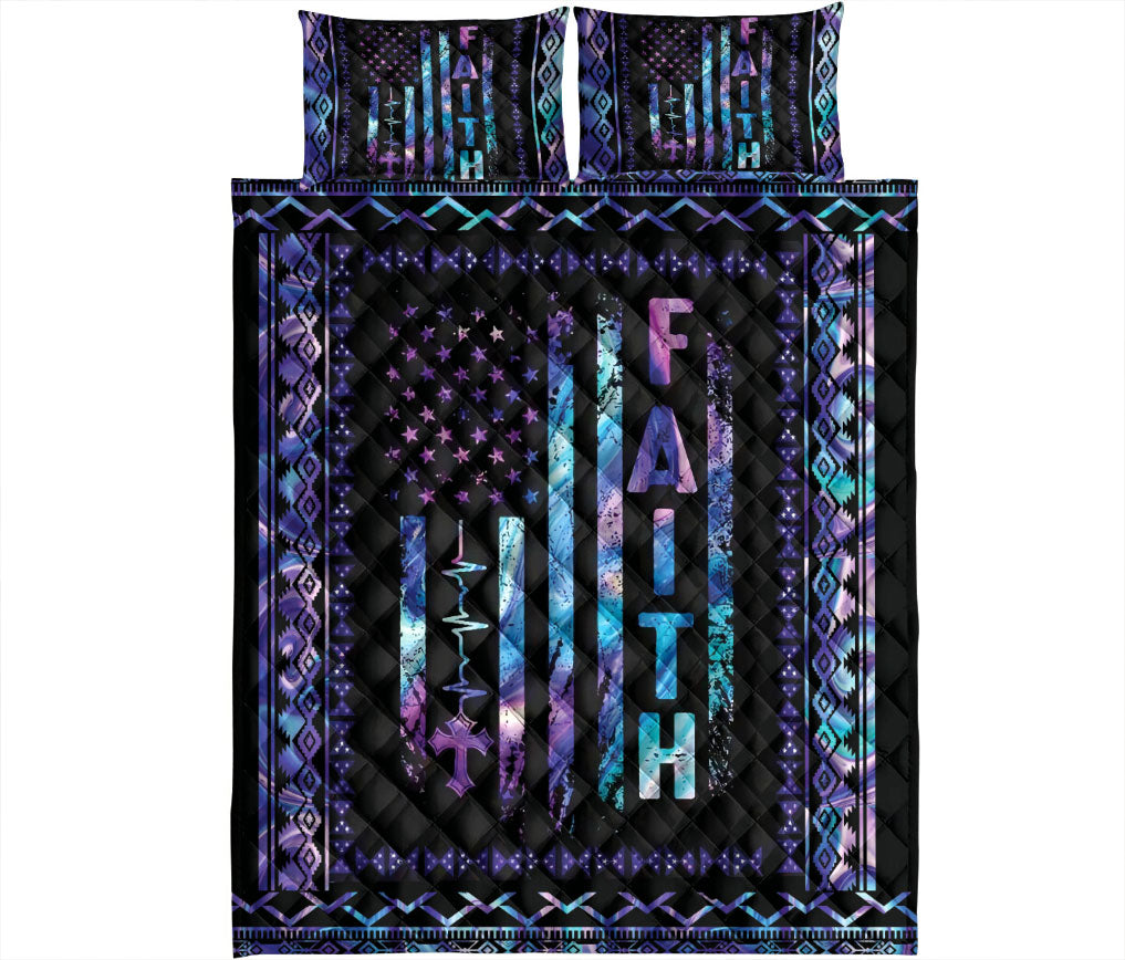 Ohaprints-Quilt-Bed-Set-Pillowcase-Hologram-Faith-America-Us-Flag-Pattern-Black-Christian-Gift-Jesus-Cross-Blanket-Bedspread-Bedding-1273-King (90'' x 100'')