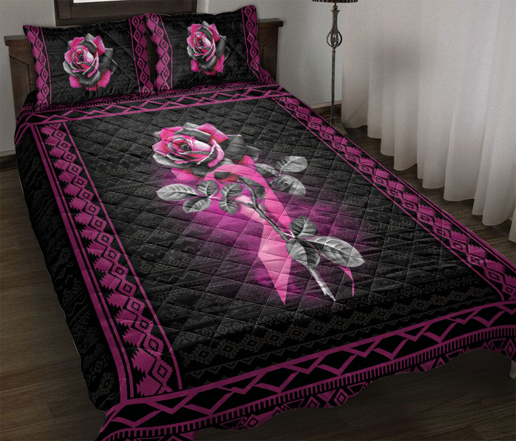 Ohaprints-Quilt-Bed-Set-Pillowcase-Breast-Cancer-Awareness-Pink-Ribbon-Rose-Black-Unique-Gift-Blanket-Bedspread-Bedding-138-Throw (55'' x 60'')