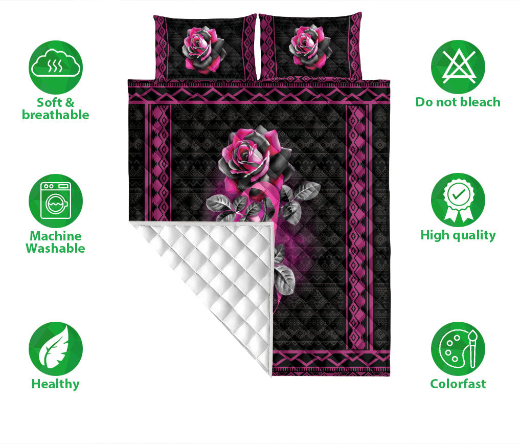 Ohaprints-Quilt-Bed-Set-Pillowcase-Breast-Cancer-Awareness-Pink-Ribbon-Rose-Black-Unique-Gift-Blanket-Bedspread-Bedding-138-Double (70'' x 80'')