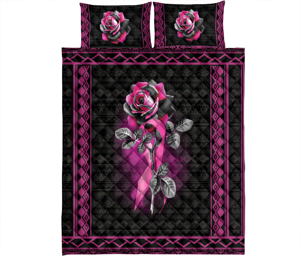 Ohaprints-Quilt-Bed-Set-Pillowcase-Breast-Cancer-Awareness-Pink-Ribbon-Rose-Black-Unique-Gift-Blanket-Bedspread-Bedding-138-King (90'' x 100'')