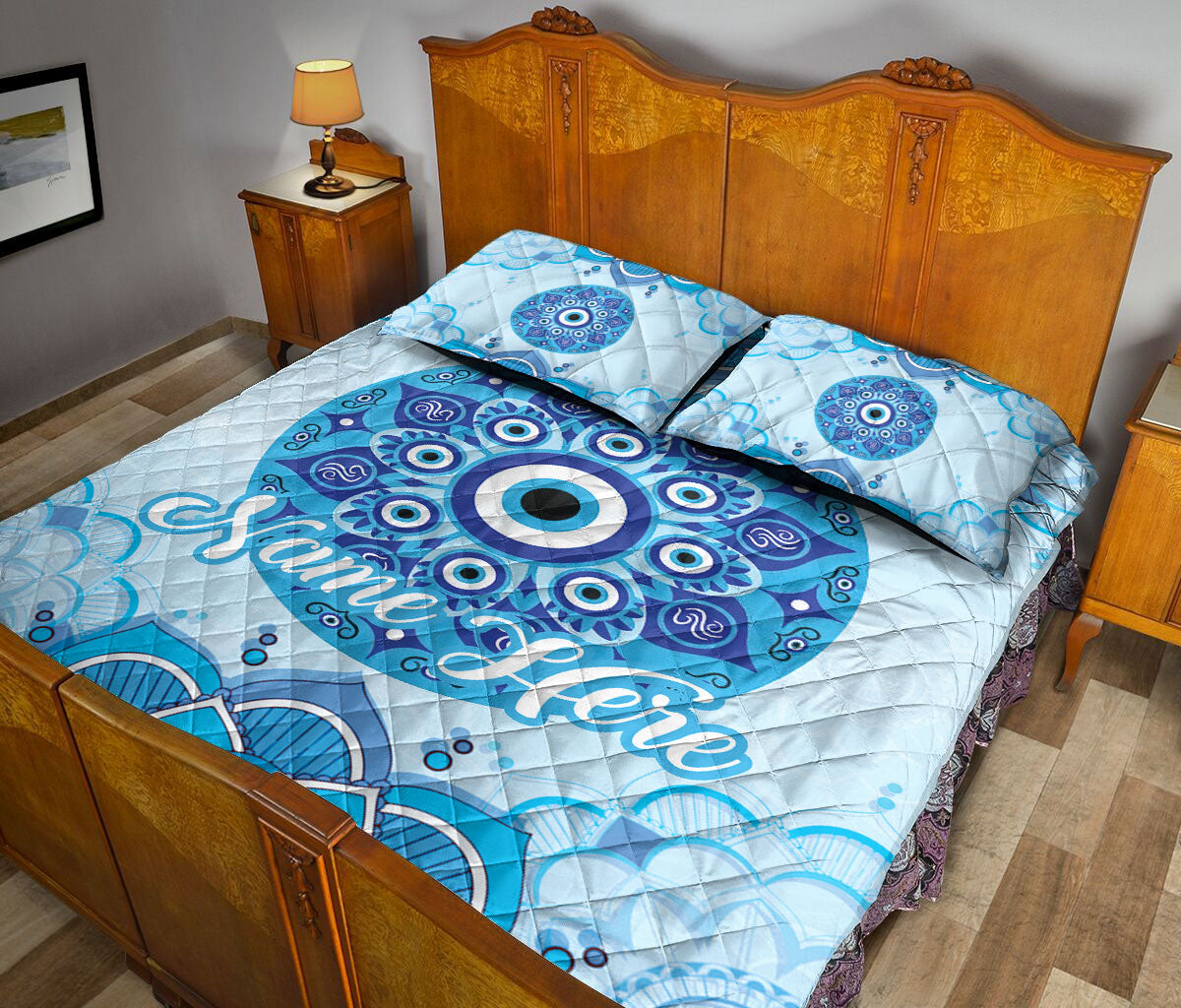 Ohaprints-Quilt-Bed-Set-Pillowcase-Nazar-Greek-Matiasma-Evil-Mataki-Eye-Mandala-Blue-Custom-Personalized-Name-Blanket-Bedspread-Bedding-512-King (90'' x 100'')