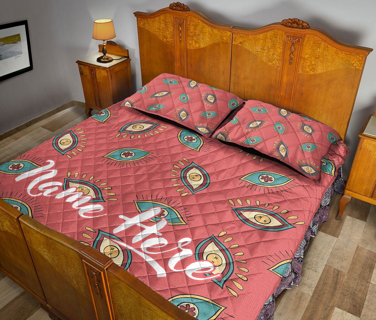 Ohaprints-Quilt-Bed-Set-Pillowcase-Nazar-Greek-Matiasma-Mati-Evil-Mataki-Eye-Red-Boho-Custom-Personalized-Name-Blanket-Bedspread-Bedding-1684-King (90'' x 100'')