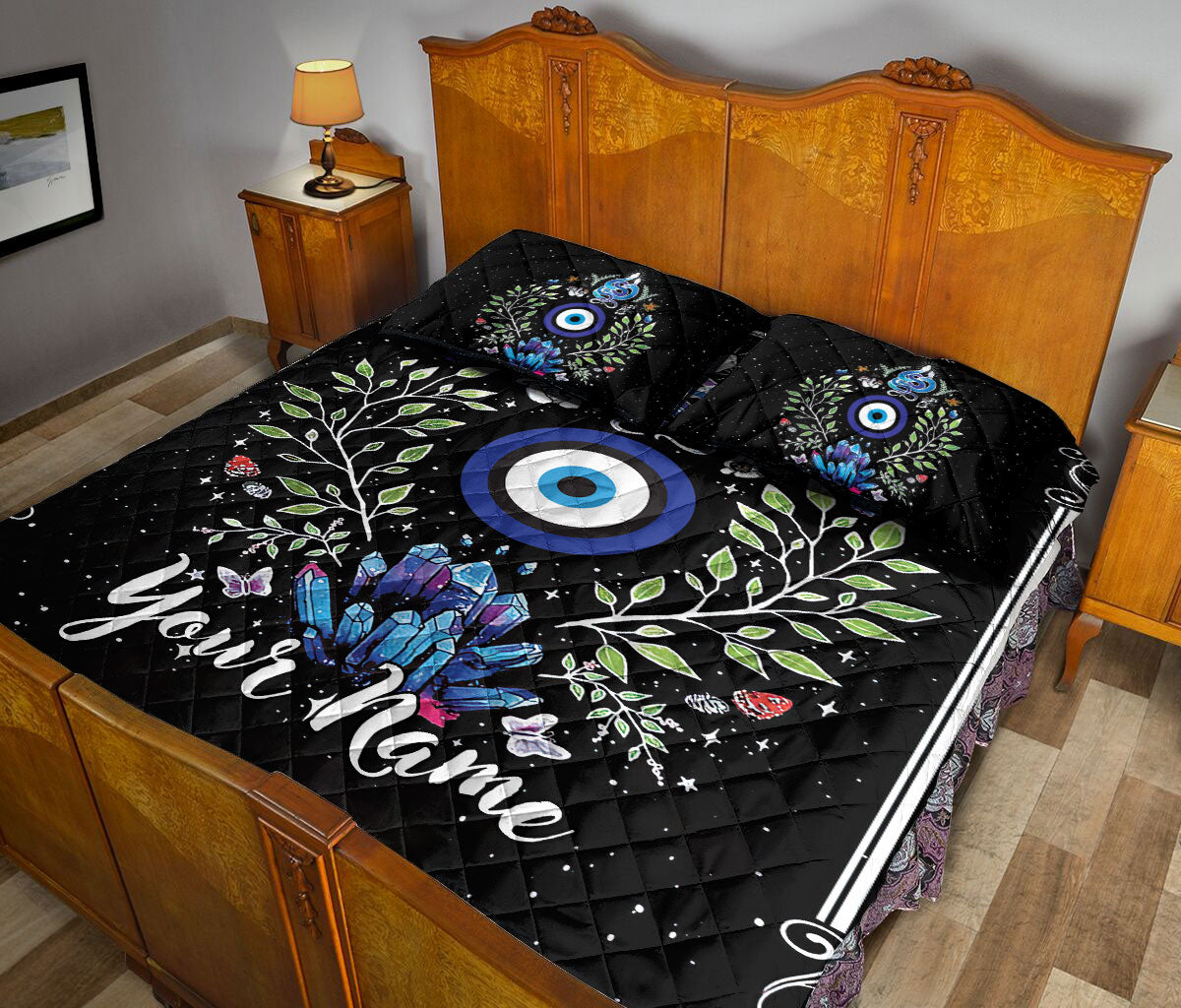 Ohaprints-Quilt-Bed-Set-Pillowcase-Nazar-Greek-Matiasma-Mati-Evil-Mataki-Eye-Spirit-Boho-Custom-Personalized-Name-Blanket-Bedspread-Bedding-514-King (90'' x 100'')